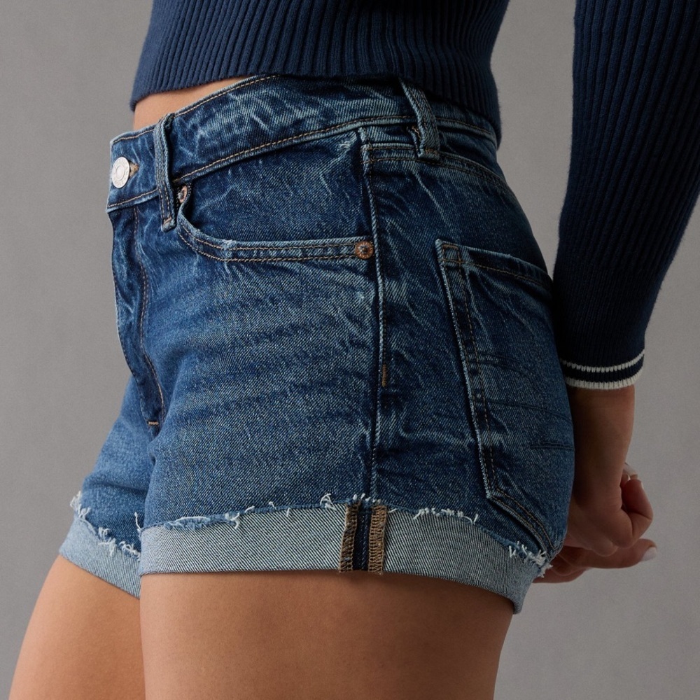 American Eagle Women’s Blue Denim Perfect Shortie Shorts Size 28/6 Stretch NWT